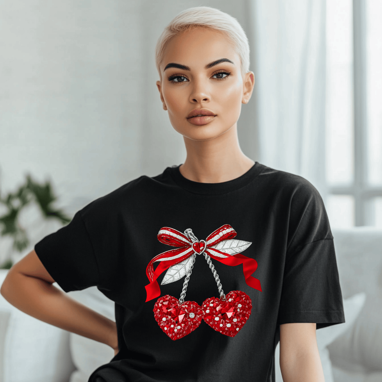 Two Cherry Glitter Hearts