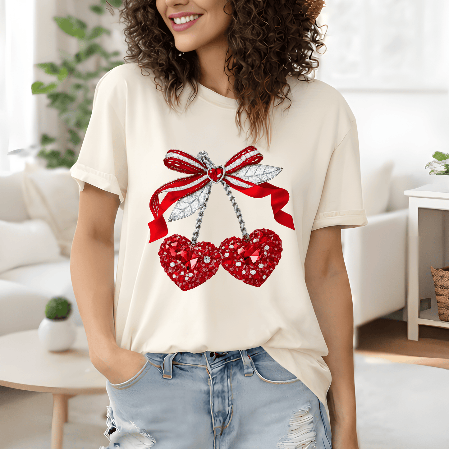 Two Cherry Glitter Hearts